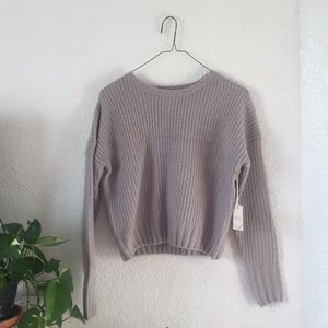Grey Cropped Long Sleeve Sweater